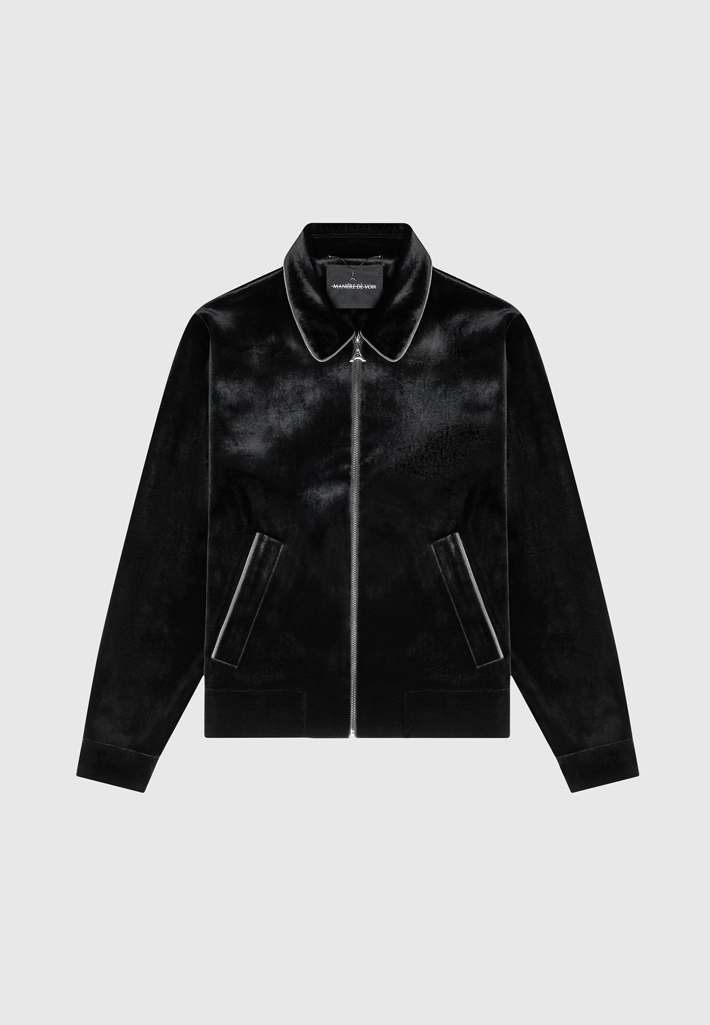 Velvet Jacket With Contrast Piping - Black