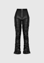 tacked-vegan-leather-flared-trousers-black