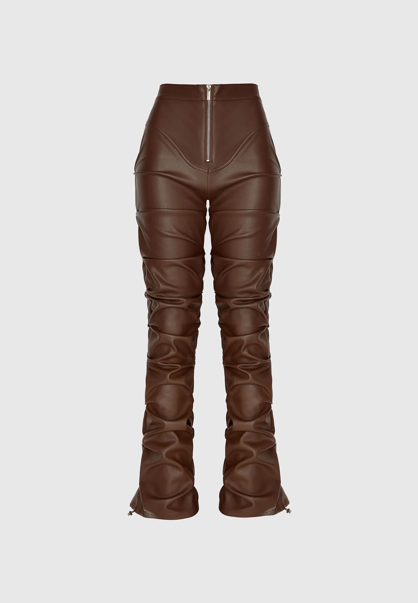 Womens Lace Up Flare Brown Leather Pant