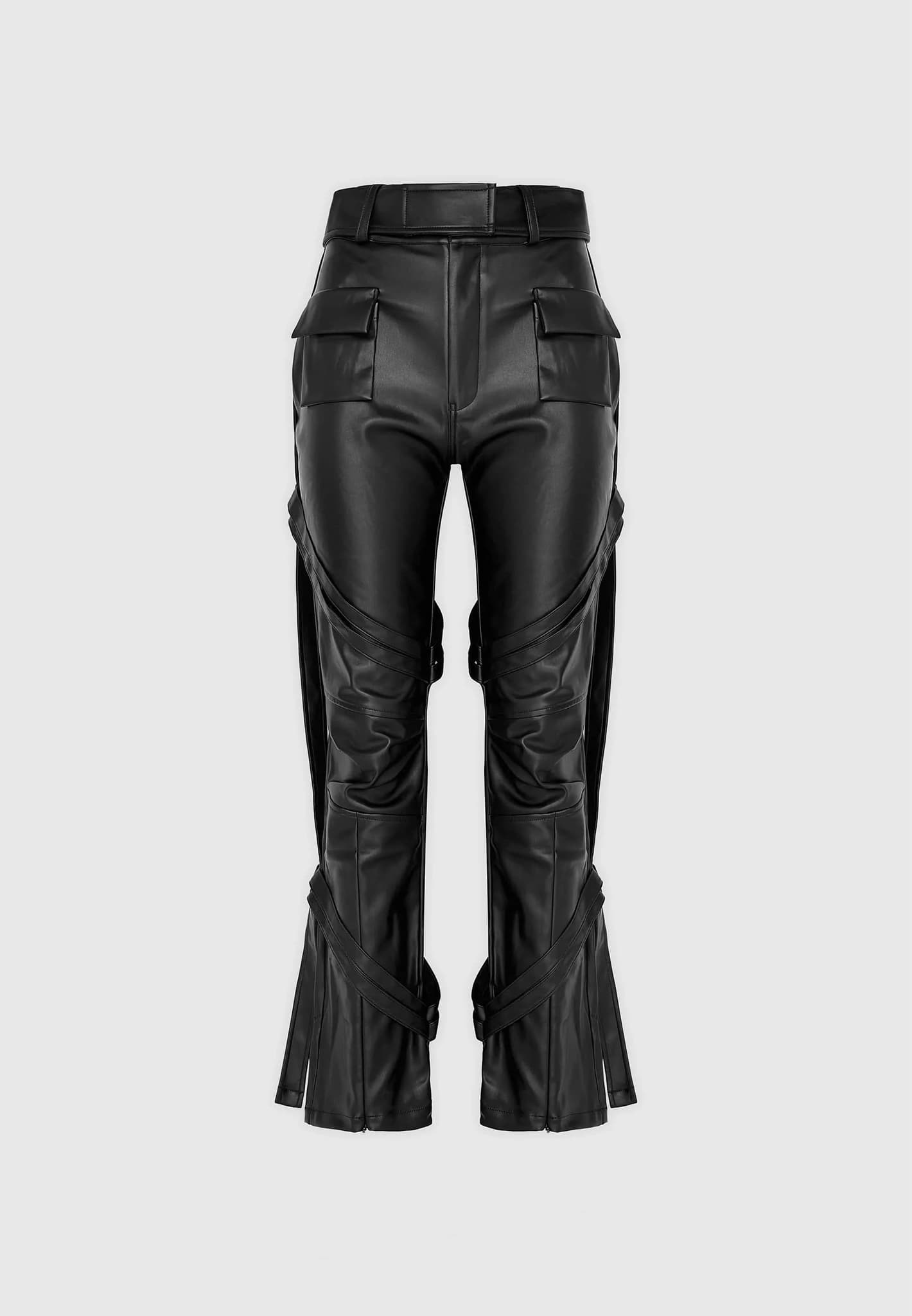Vegan Leather Lace Up Trousers - Black