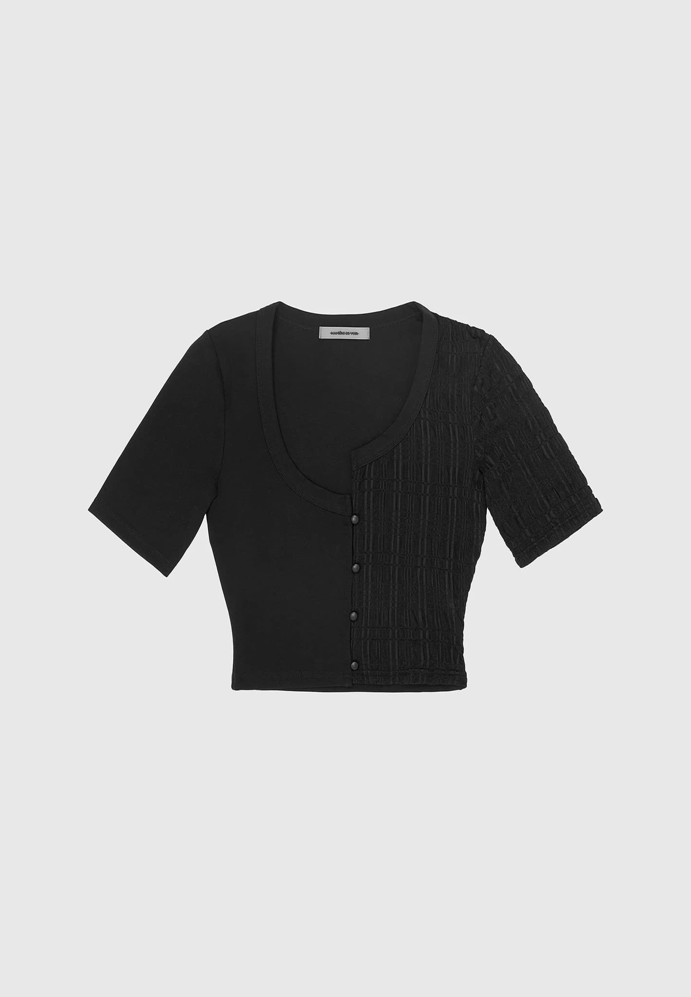 Black Asymmetrical Top - Short Sleeve Top - One-Shoulder Top