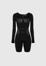 pleated-vegan-leather-bandage-playsuit-black