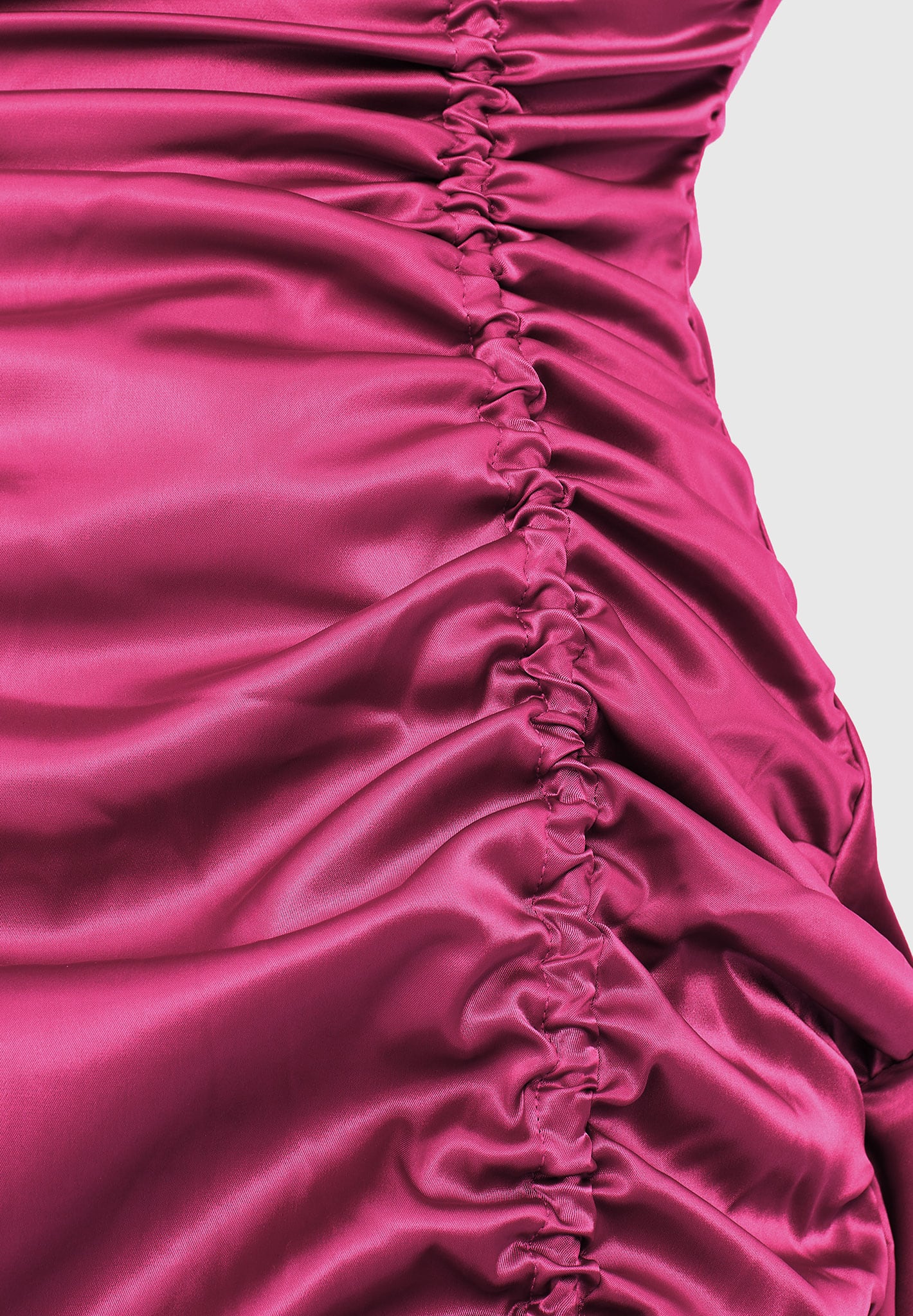 Ruched Satin Mini Dress - Hot Pink