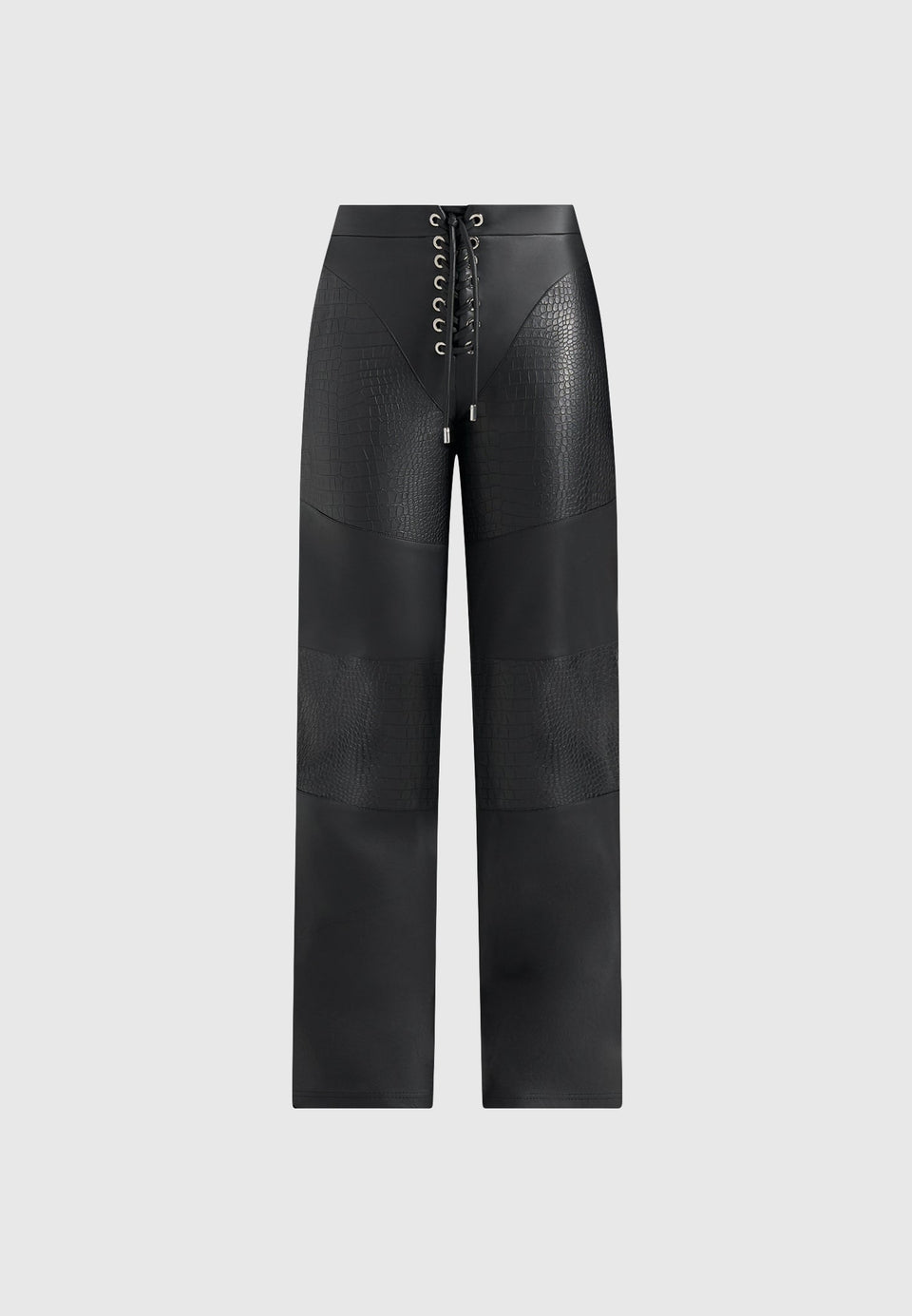 seren-croc-embossed-lace-up-trousers-black