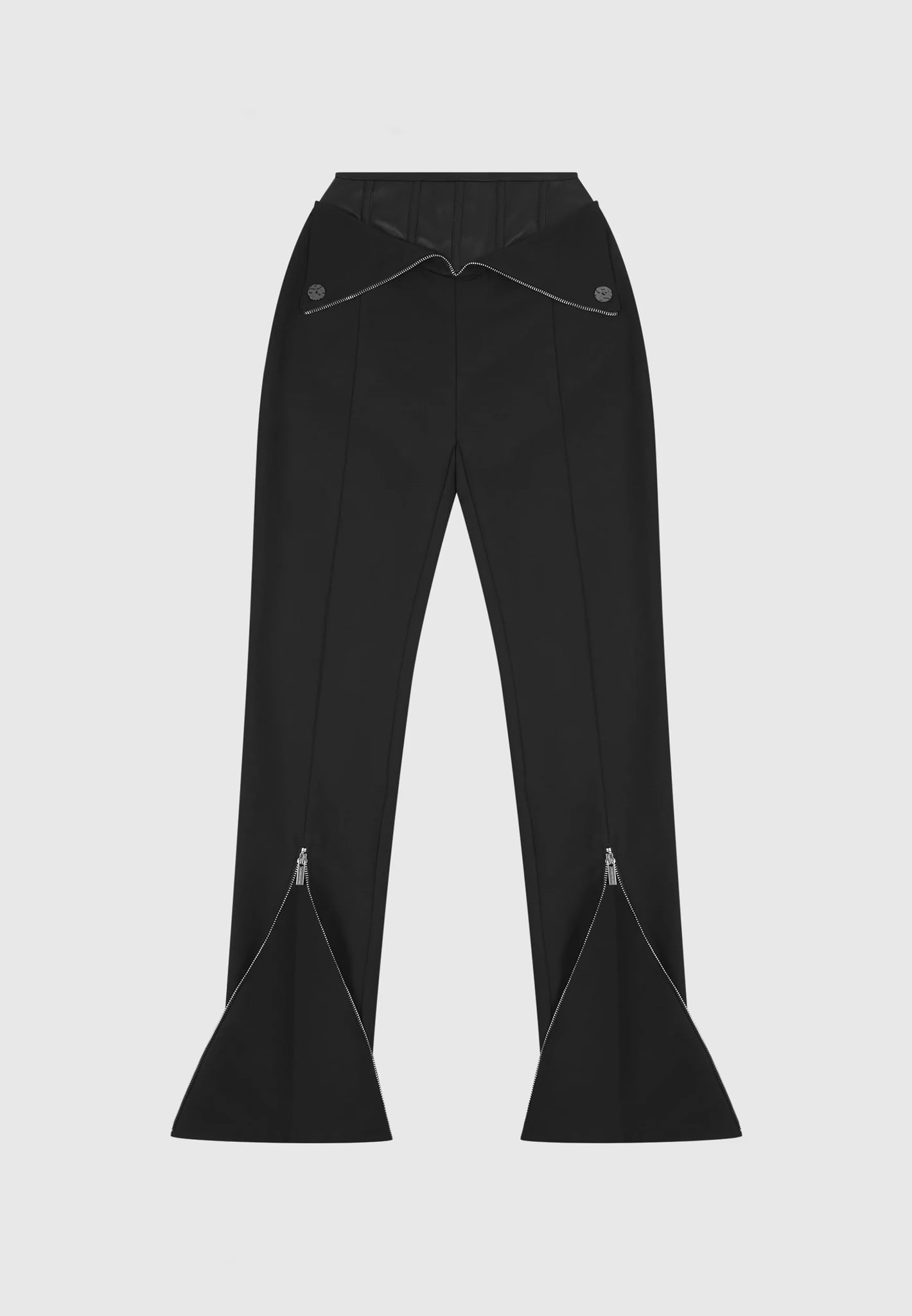 Vegan Leather Corset Zip Trousers - Black