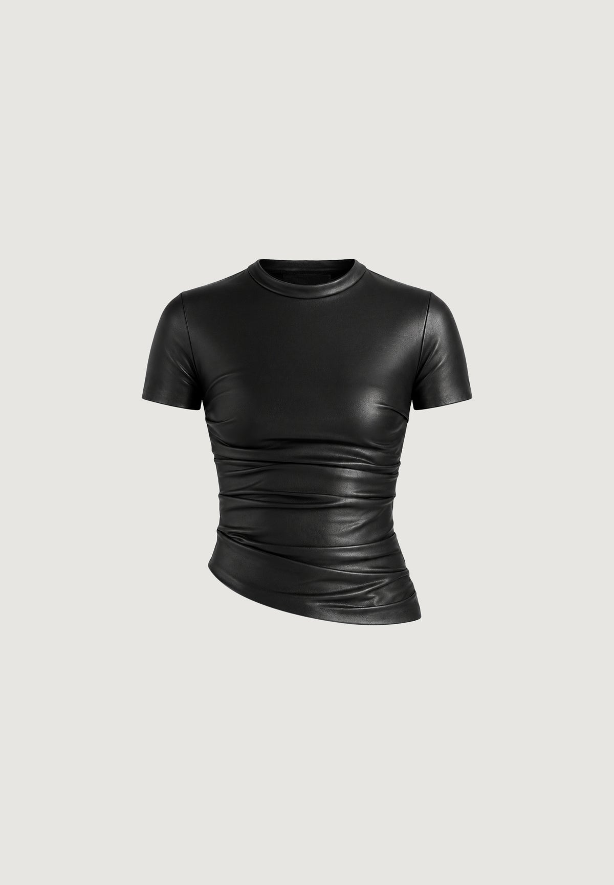 leather-ruched-t-shirt-black