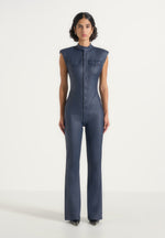 Annette - Wax Coated Denim Jumpsuit - Indigo