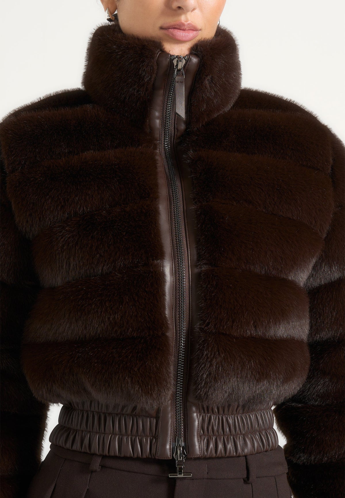 Ama - Plush Cropped Puffer Jacket - Brown