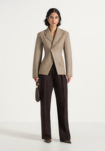 Beatrice - Leather Double Breasted Hourglass Blazer - Taupe