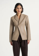 Beatrice - Leather Double Breasted Hourglass Blazer - Taupe
