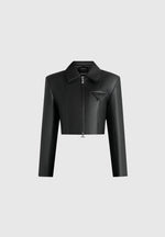 Adina - Leather Cropped Jacket - Black