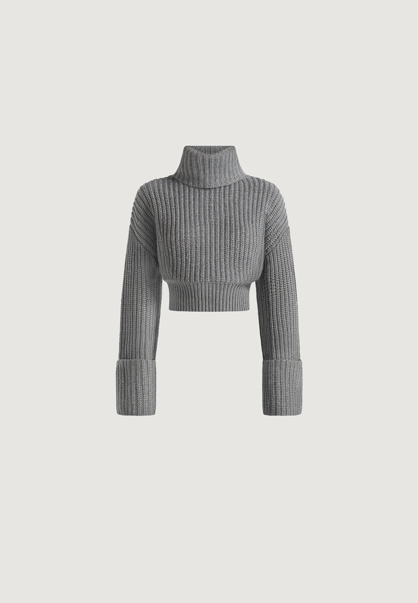 Amaya - Turtleneck Knit Sweater With Cuffs - Grey | Manière De