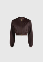 Monique - Satin Wide Shoulder Bomber Jacket - Brown