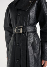 Leyna - Ostrich Hourglass Belted Coat - Black