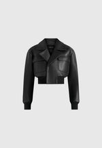 Cosette - Leather Lapel Bomber Jacket - Black