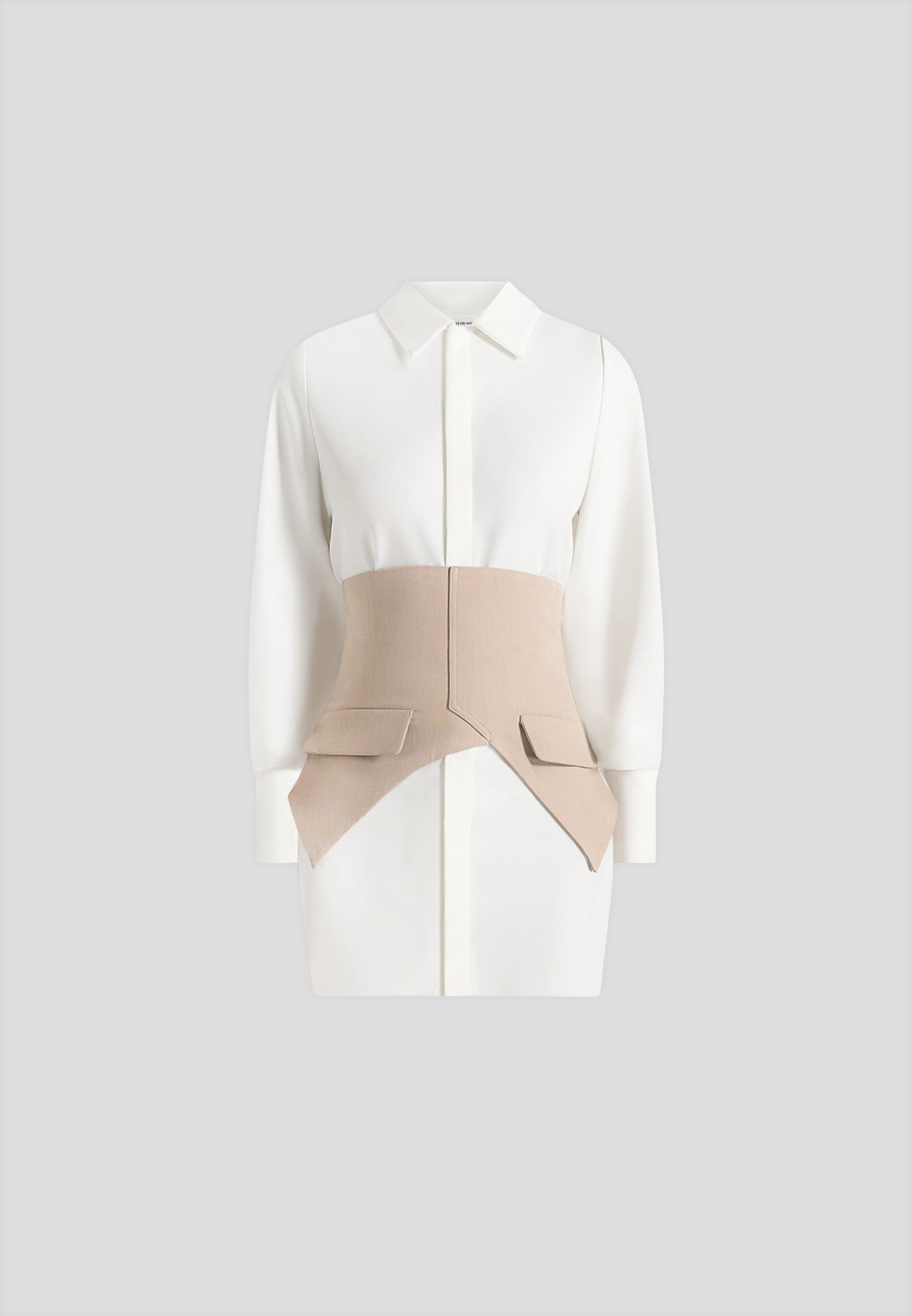 Keira - Corset Overlay Shirt Mini Dress - White/Taupe