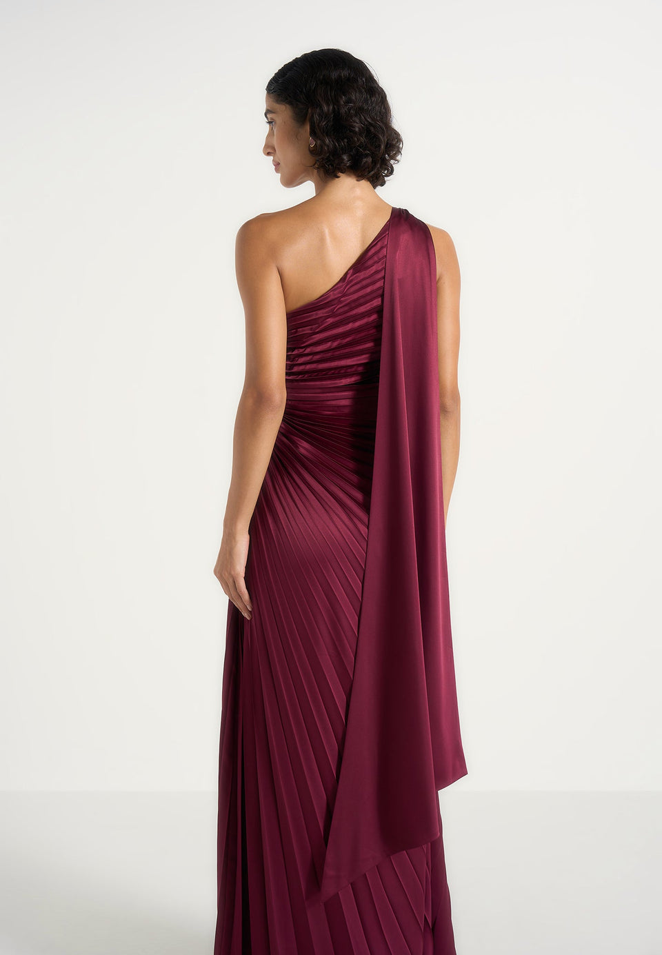 Aurelie - Pleated One-Shoulder Maxi Dress - Wine Red