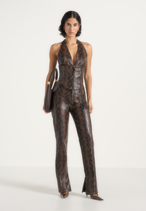 Sloane - Python Halter Corset Top - Brown