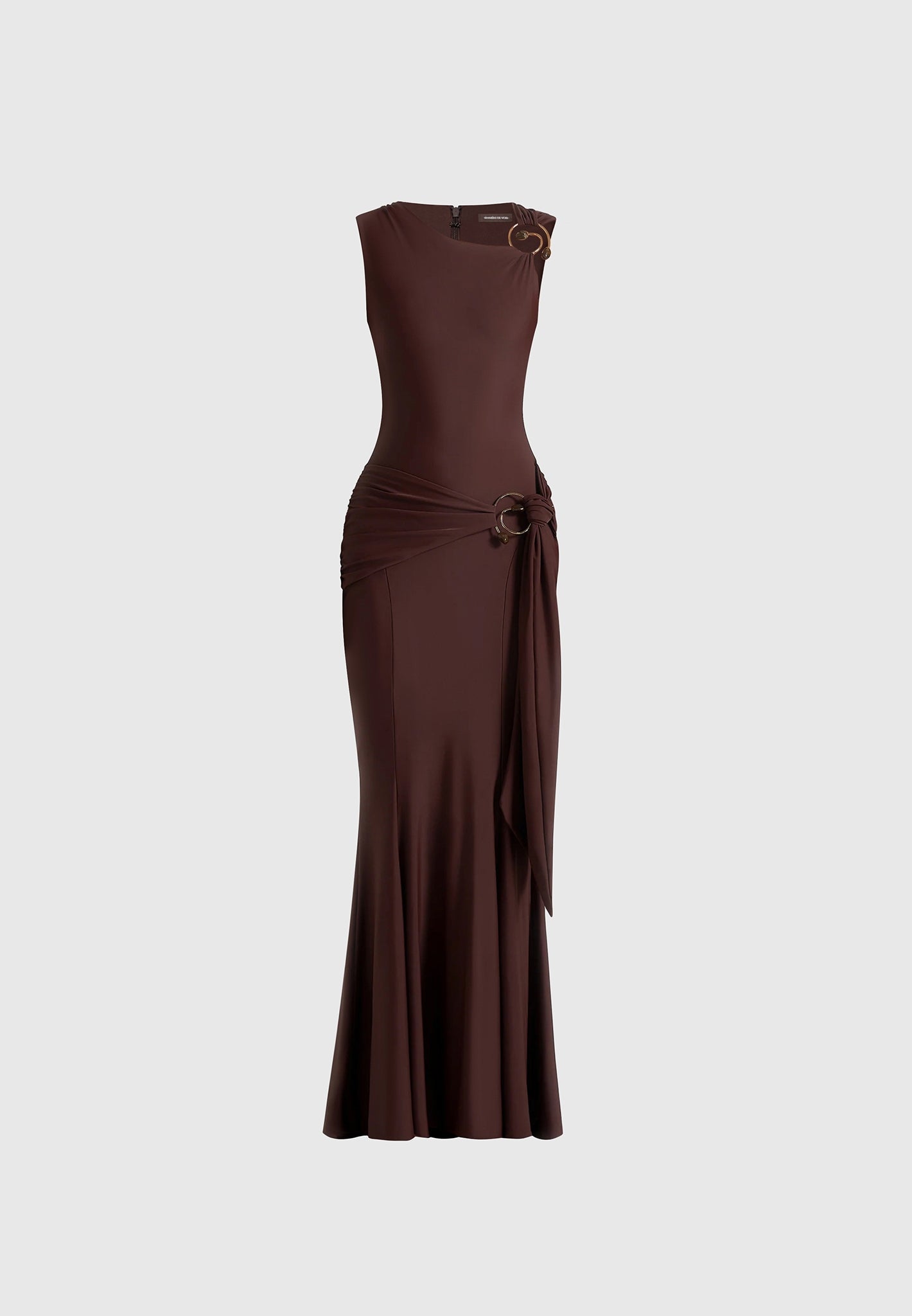 Women's Asymmetric Draped Maxi Dress - Brown - US 10 - Rania