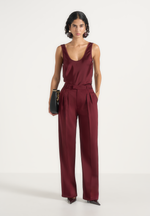 Sasha - Satin Scoop Neck Open Back Tank Top - Wine Red