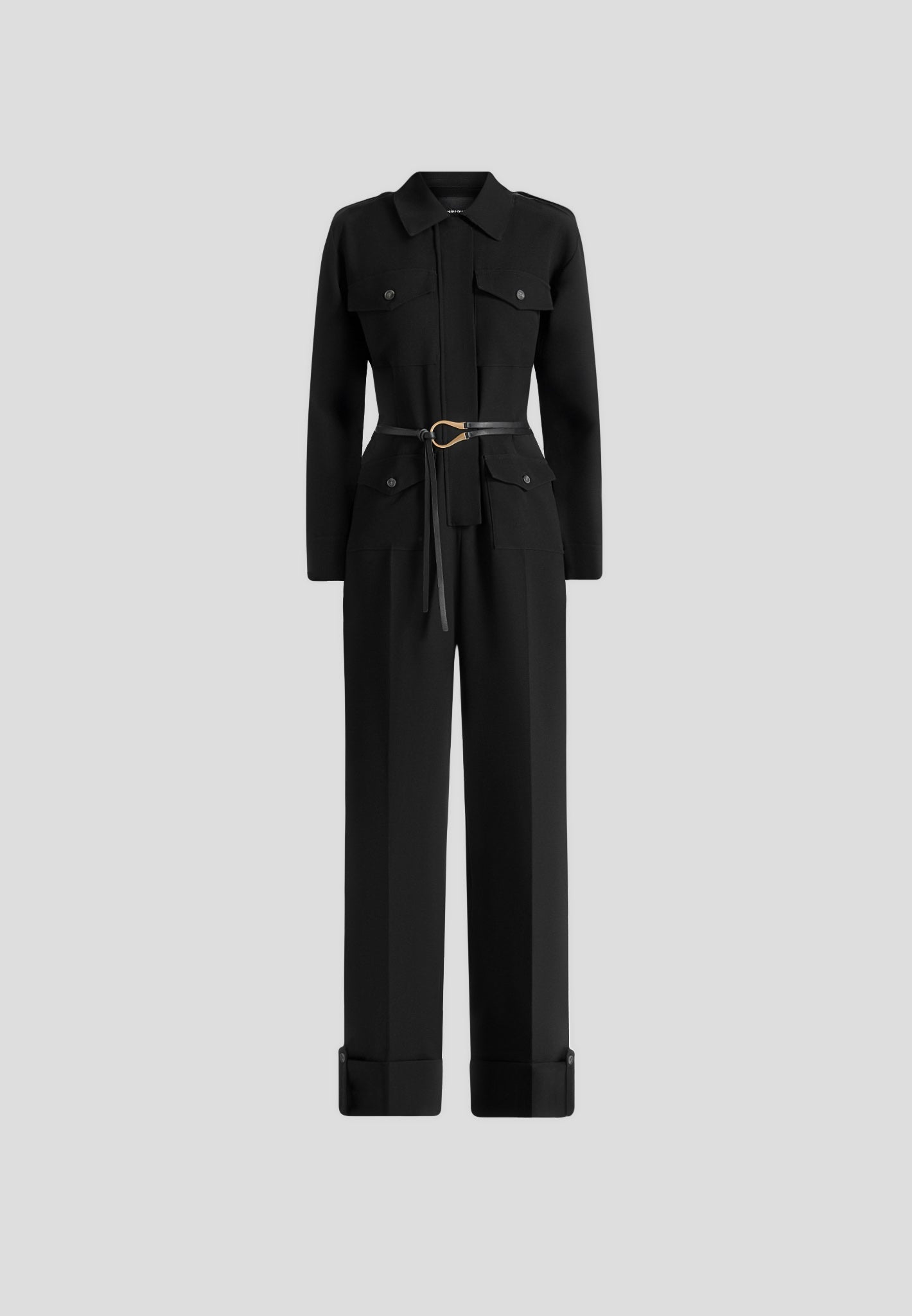 Ruby - Tailored Belted Cargo-Pocket Jumpsuit - Black