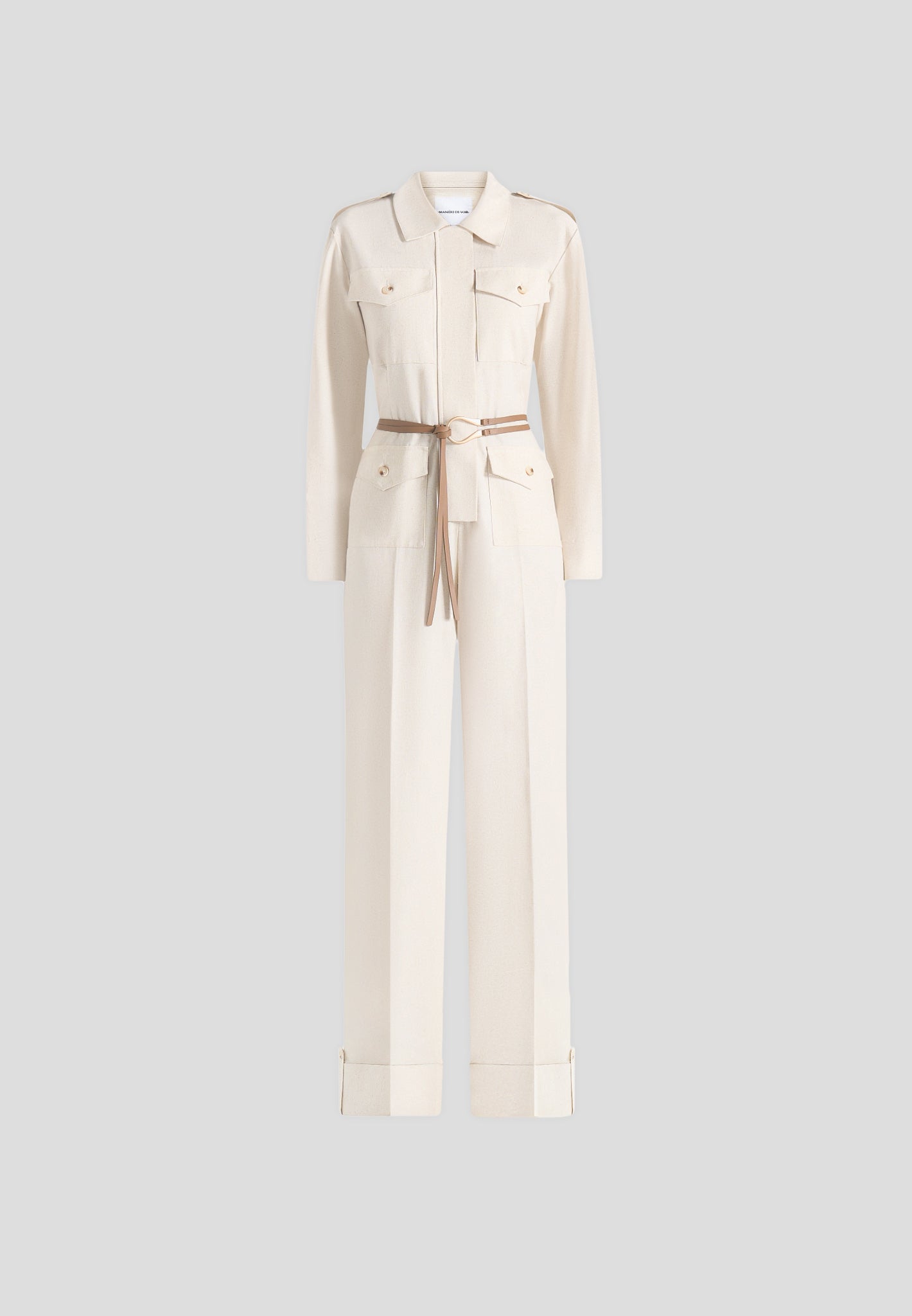 Ruby - Linen Belted Cargo-Pocket Jumpsuit - Natural