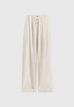 Ivanna - Elasticated Wide Leg Striped Cotton Pants - Cream