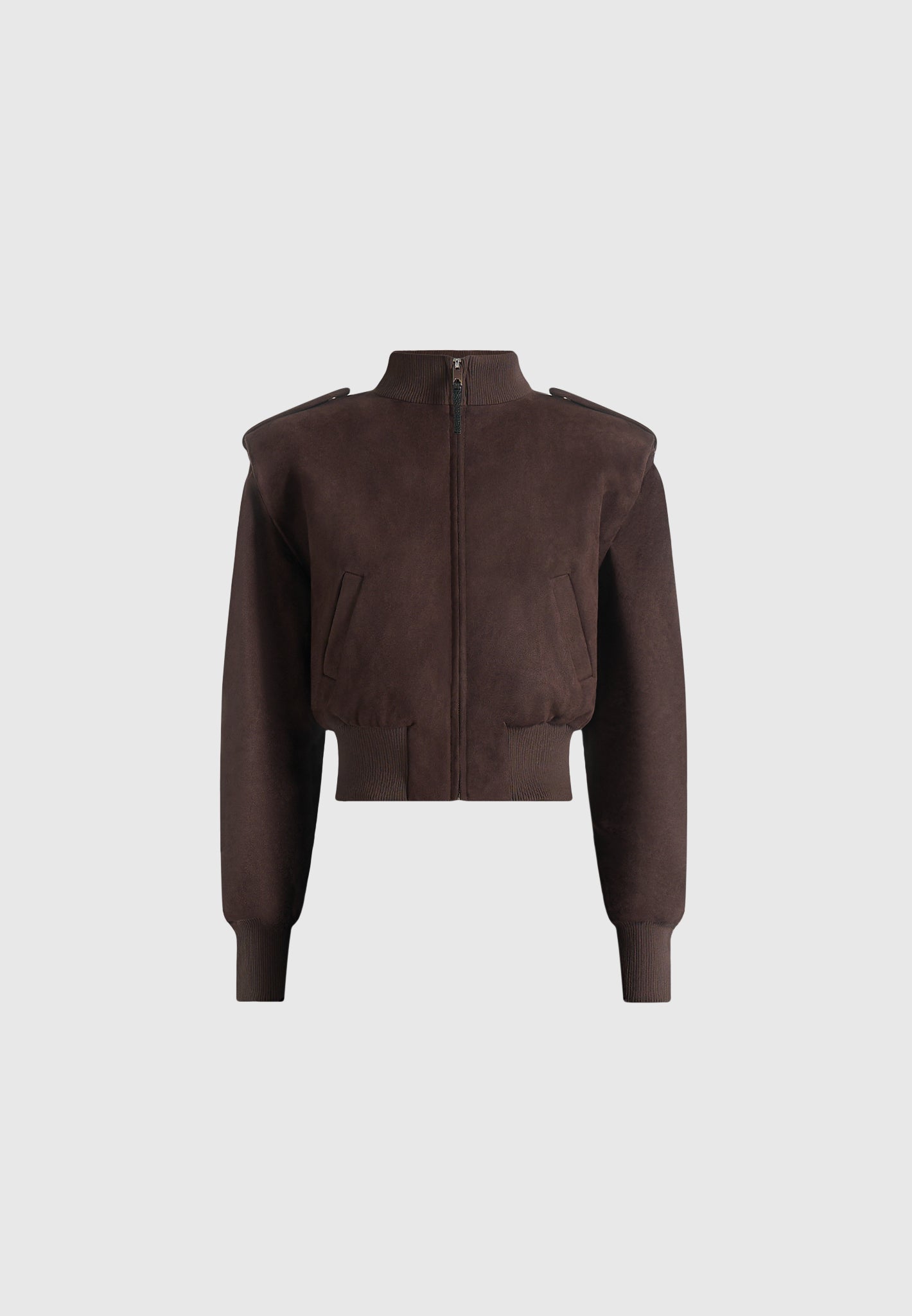 Delfina - Suede Layered-Shoulder Cropped Bomber Jacket - Brown