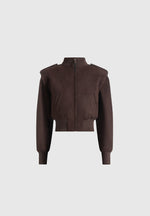 Delfina - Suede Layered-Shoulder Cropped Bomber Jacket - Brown