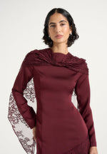 Miriam - Asymmetric Satin & Lace Maxi Dress With Lace Scarf - Wine Red