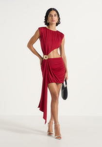 Pia - Draped Hardware Mini Dress - Cherry Red
