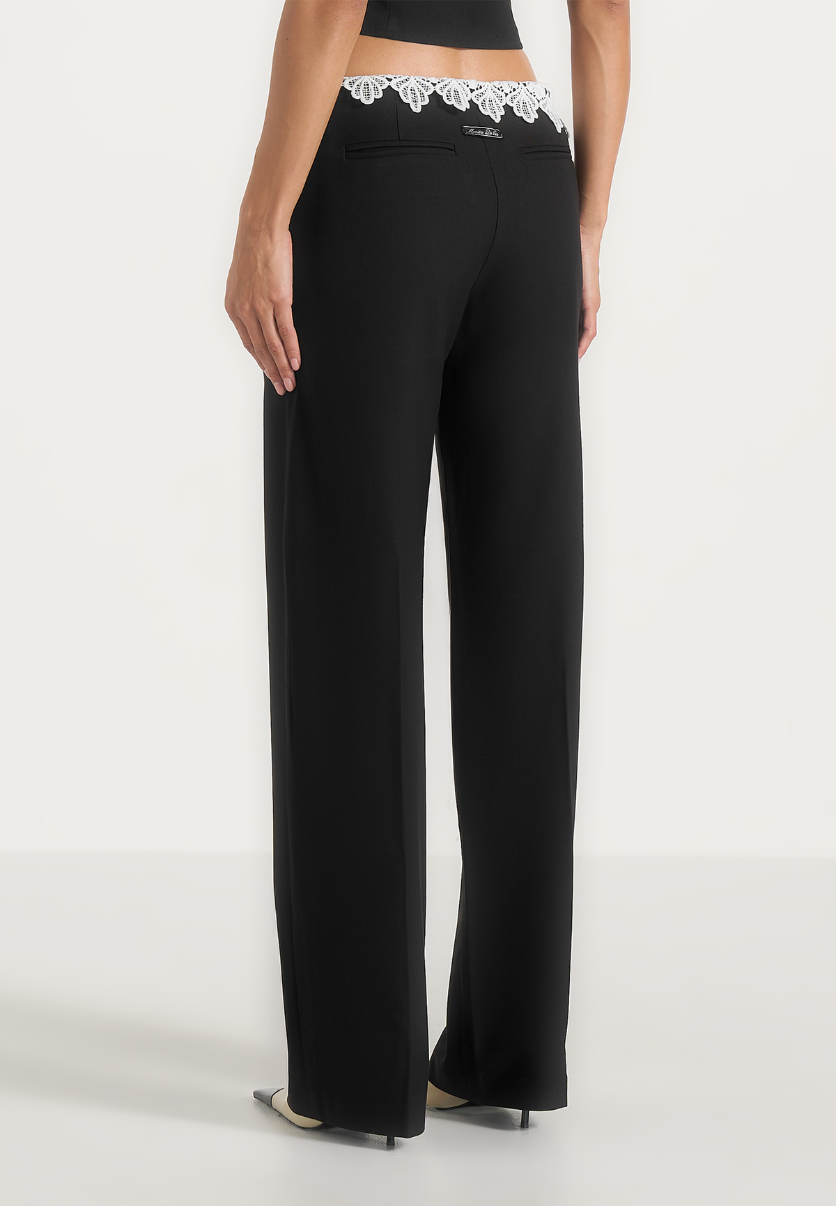 Jocelyn - Lace Waistband Tailored Wool-Blend Pants - Black