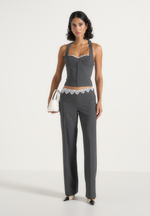 Lise - Lace Trim Wool-Blend Halter Corset Top - Grey