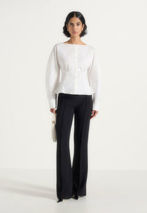 Chelsea - Cotton Cinch Waist Peplum Shirt - White