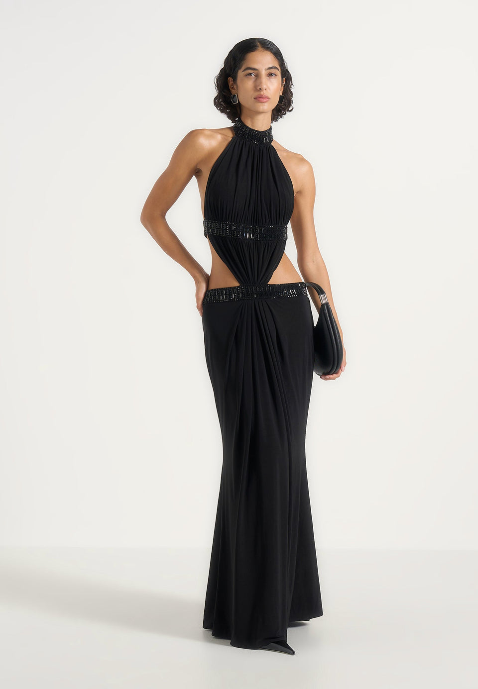 Paola - Embellished Mock Neck Cut-Out Gown - Black