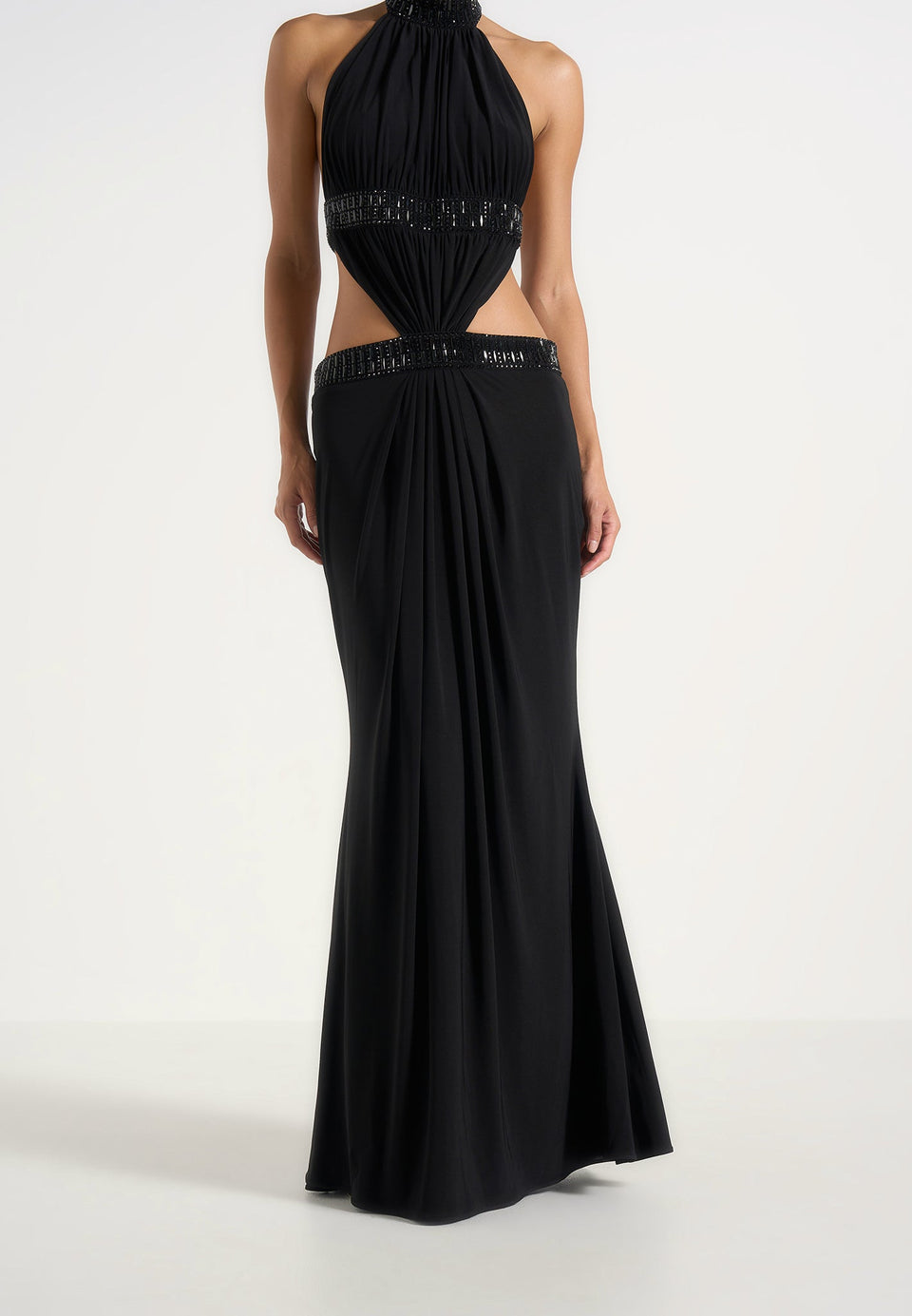 Paola - Embellished Mock Neck Cut-Out Gown - Black