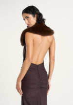 Betsy - Fur Stole Cowl Neck Maxi Dress - Brown