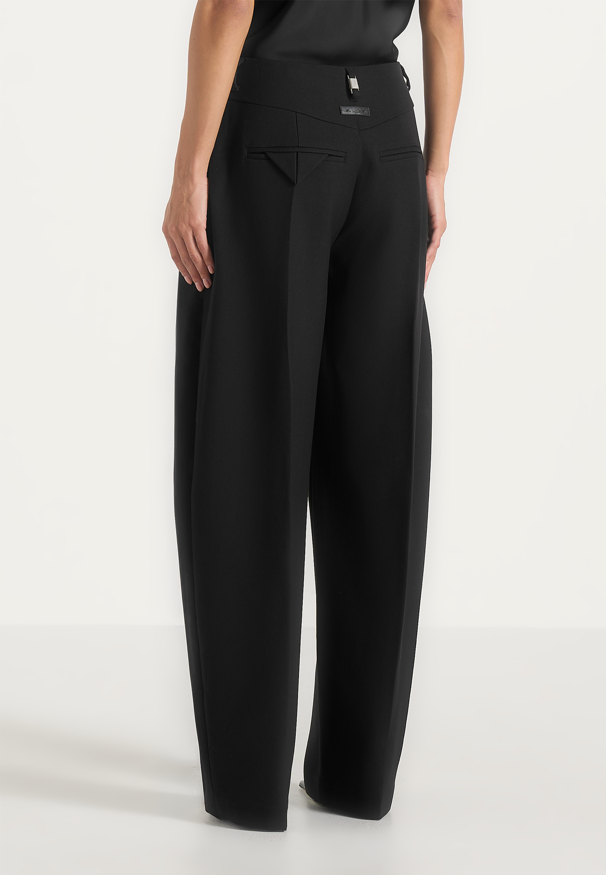 Kylie - Barrel Leg Press Crease Wool-Blend Pants - Black