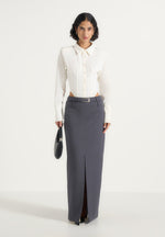 Larissa - Tailored Wool-Blend Maxi Pencil Skirt - Grey