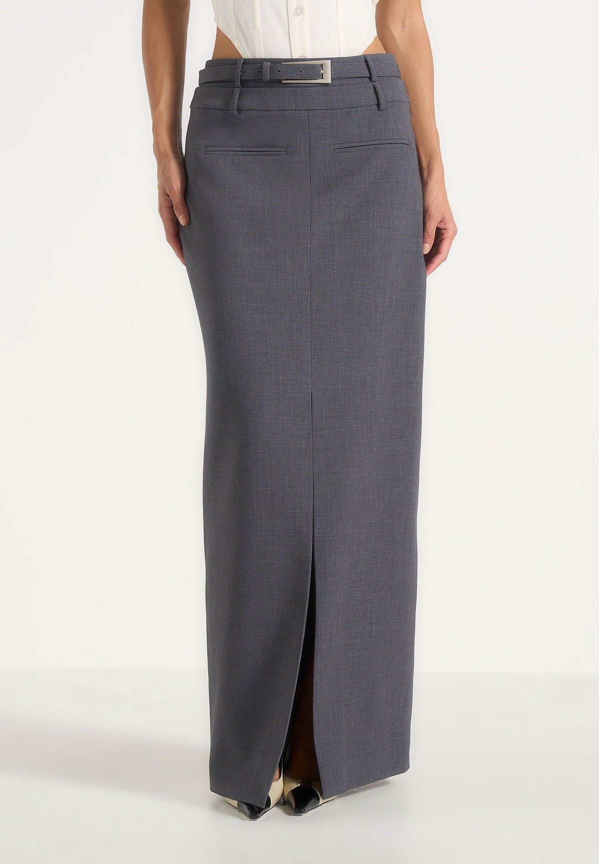 Larissa - Tailored Wool-Blend Maxi Pencil Skirt - Grey
