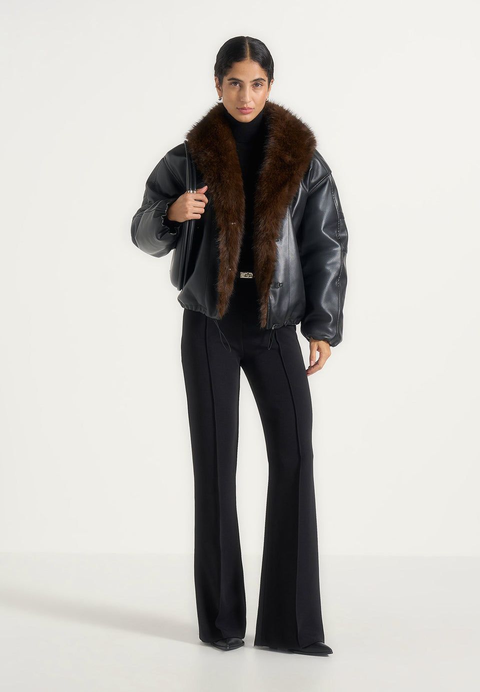 Oakley - Fur Collar Leather Bomber Jacket - Black
