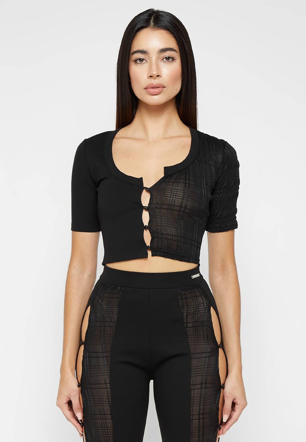 Bandage & Mesh Cut Out Leggings - Black