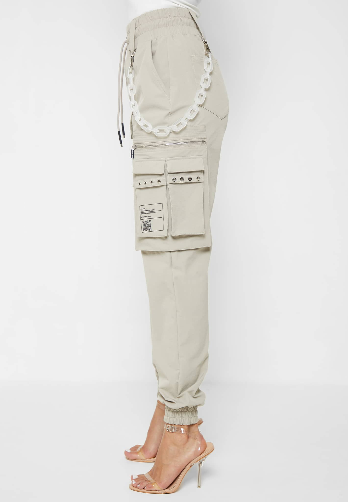 Cargo Pants with Frosted Chain - Beige
