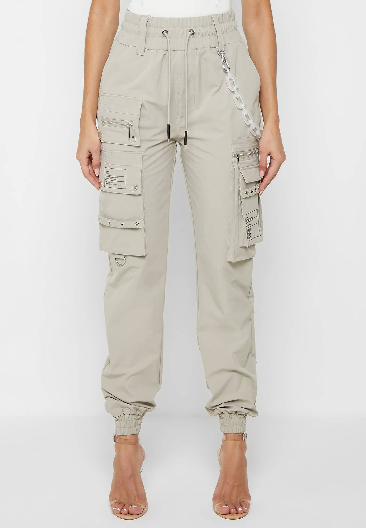 Women's Cargo Pants with Frosted Chain - Beige - US 10 - Manière de Voir