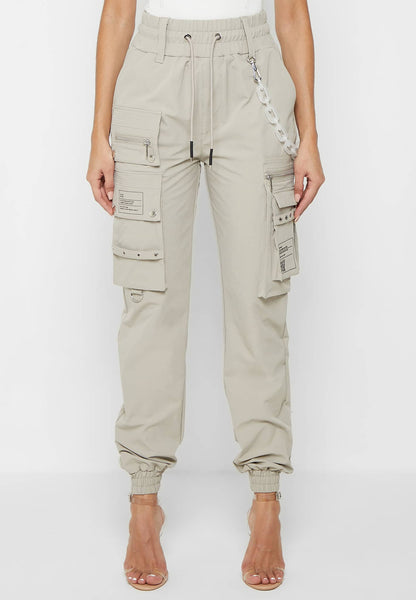 Cargo Pants with Frosted Chain - Beige