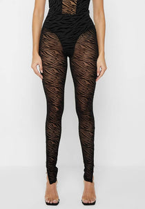Mesh Zebra Print Leggings - Black