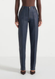 Jana - Wax Effect Denim Boyfriend Jeans - Indigo