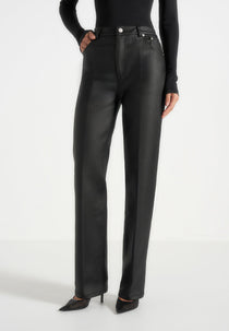 Jana - Wax Effect Denim Boyfriend Jeans - Black