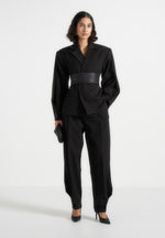 marie-twist-sleeve-wool-blazer-with-belt-black
