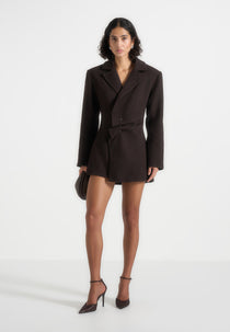 Sylvie - Oversized Wool Asymmetric Blazer Dress - Brown